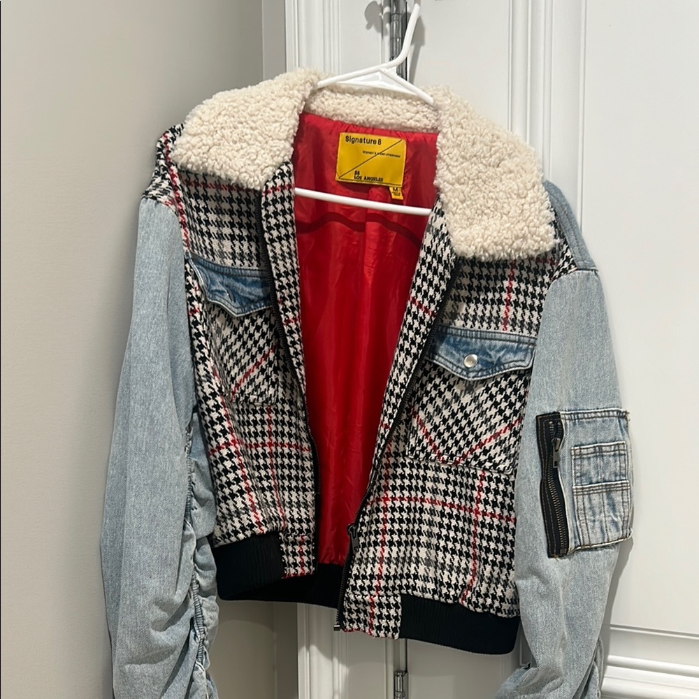 Signature8 Houndstooth Jacket with Shearling and Denim